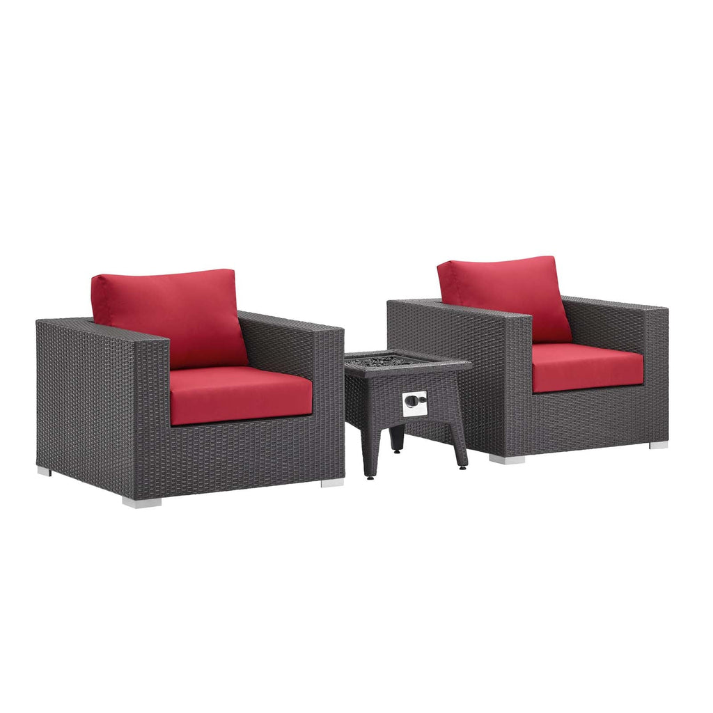 Convene 3 Piece Set Outdoor Patio with Fire Pit in Espresso Red-2
