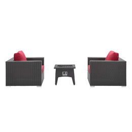 Convene 3 Piece Set Outdoor Patio with Fire Pit in Espresso Red-2