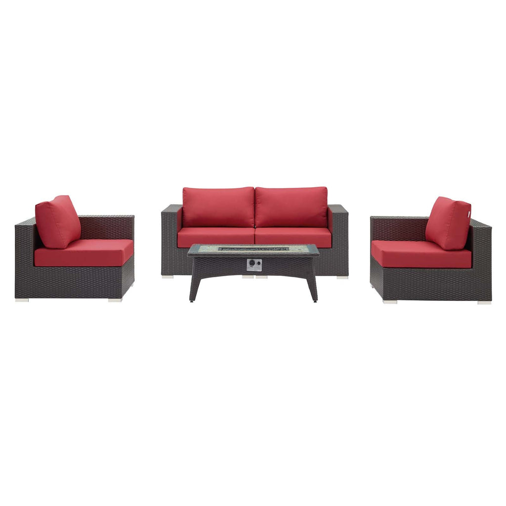 Convene 5 Piece Set Outdoor Patio with Fire Pit in Espresso Red-1