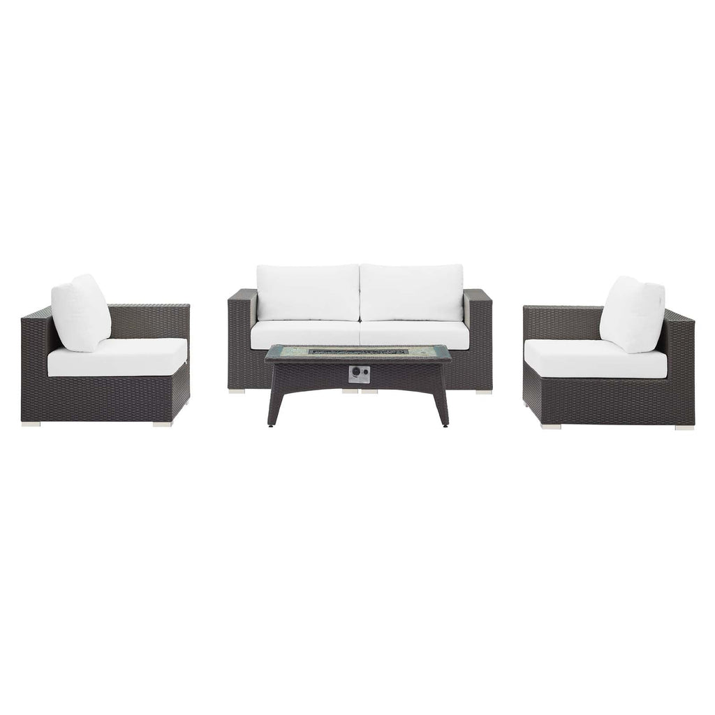 Convene 5 Piece Set Outdoor Patio with Fire Pit in Espresso White-1
