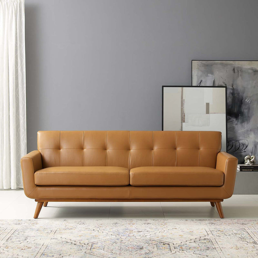 Engage Top-Grain Leather Living Room Lounge Sofa in Tan