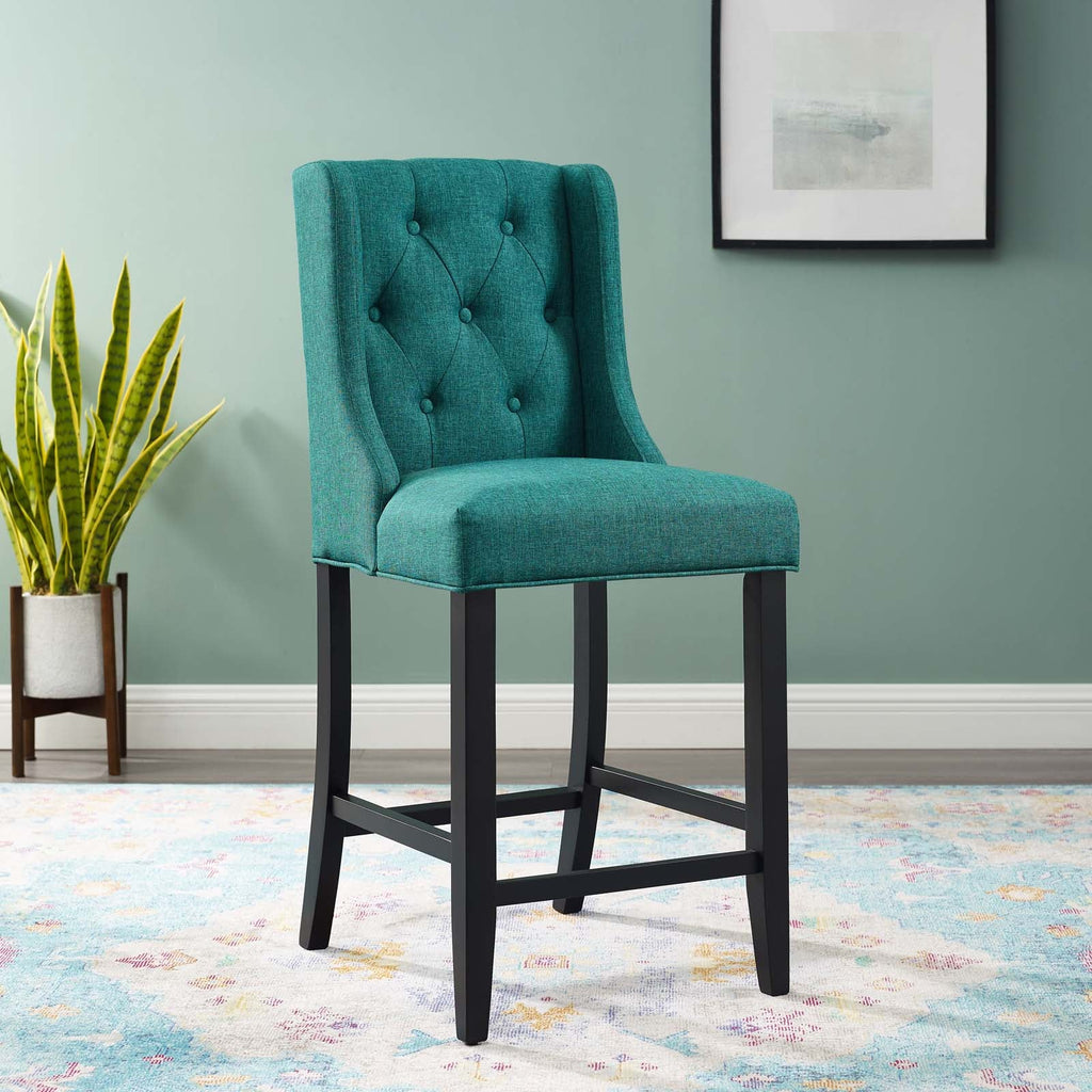 Baronet Tufted Button Upholstered Fabric Counter Stool in Teal