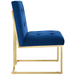 Privy Gold Stainless Steel Performance Velvet Dining Chair in Gold Navy