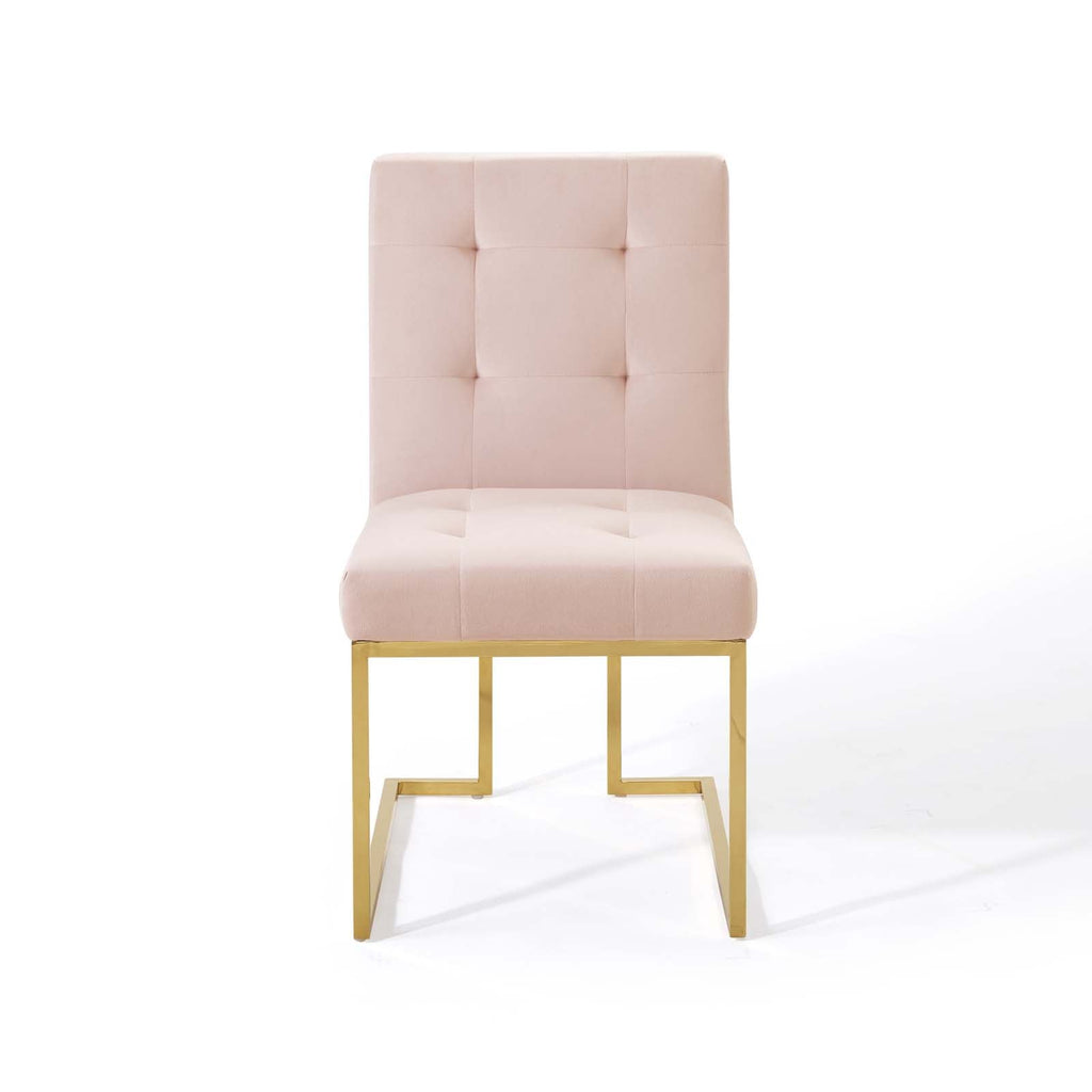Privy Gold Stainless Steel Performance Velvet Dining Chair in Gold Pink