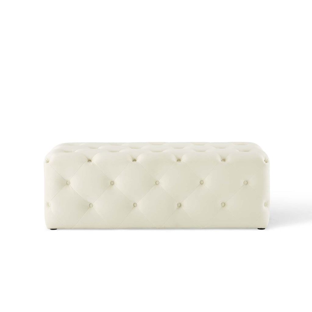 Amour 48" Tufted Button Entryway Performance Velvet Bench in Ivory