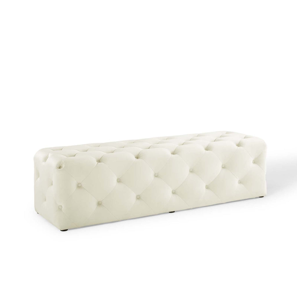 Amour 60" Tufted Button Entryway Performance Velvet Bench in Ivory