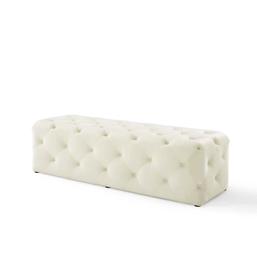 Amour 60" Tufted Button Entryway Performance Velvet Bench in Ivory