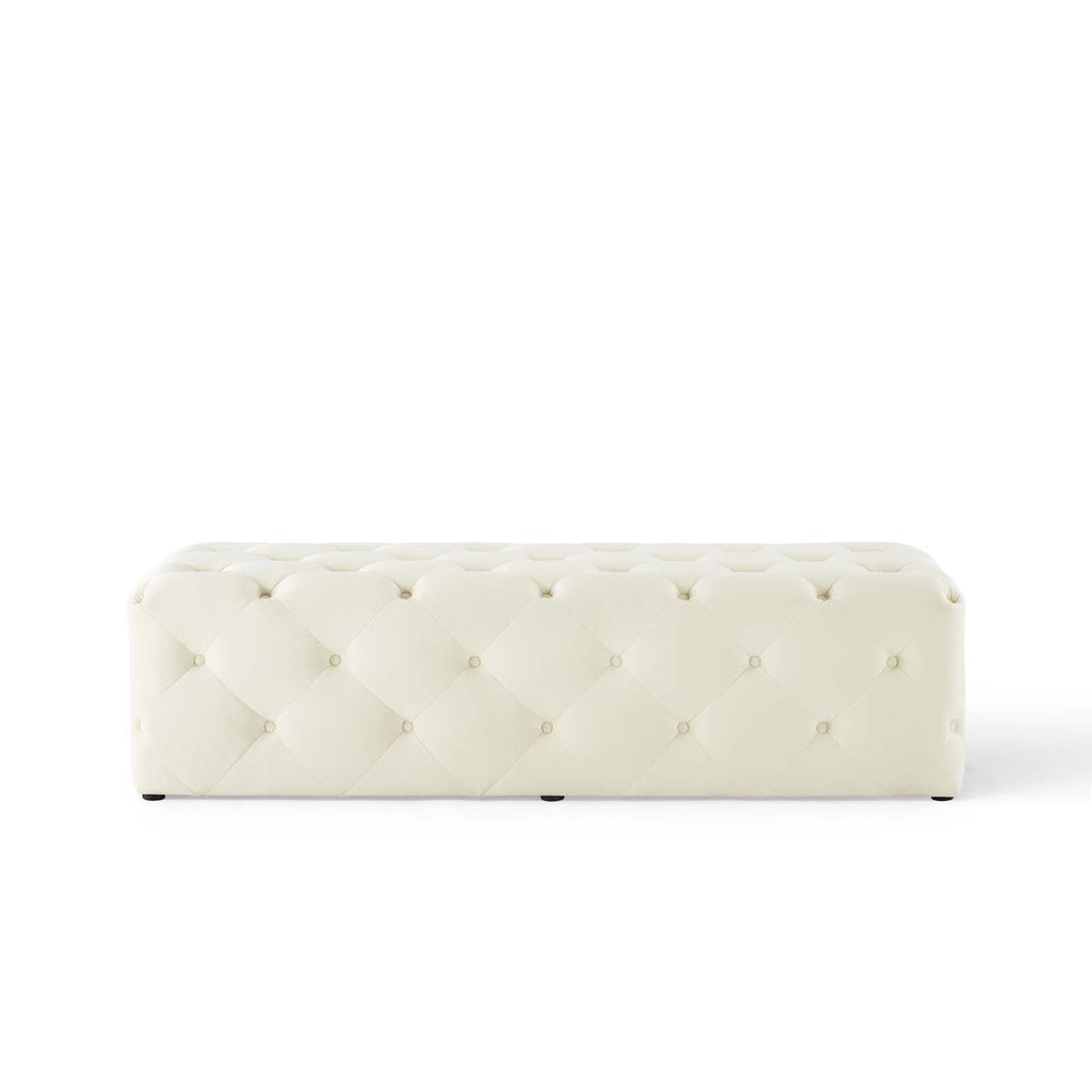 Amour 60" Tufted Button Entryway Performance Velvet Bench in Ivory