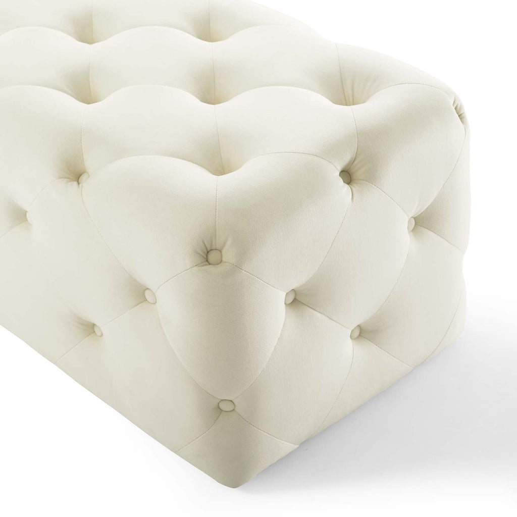 Amour 60" Tufted Button Entryway Performance Velvet Bench in Ivory