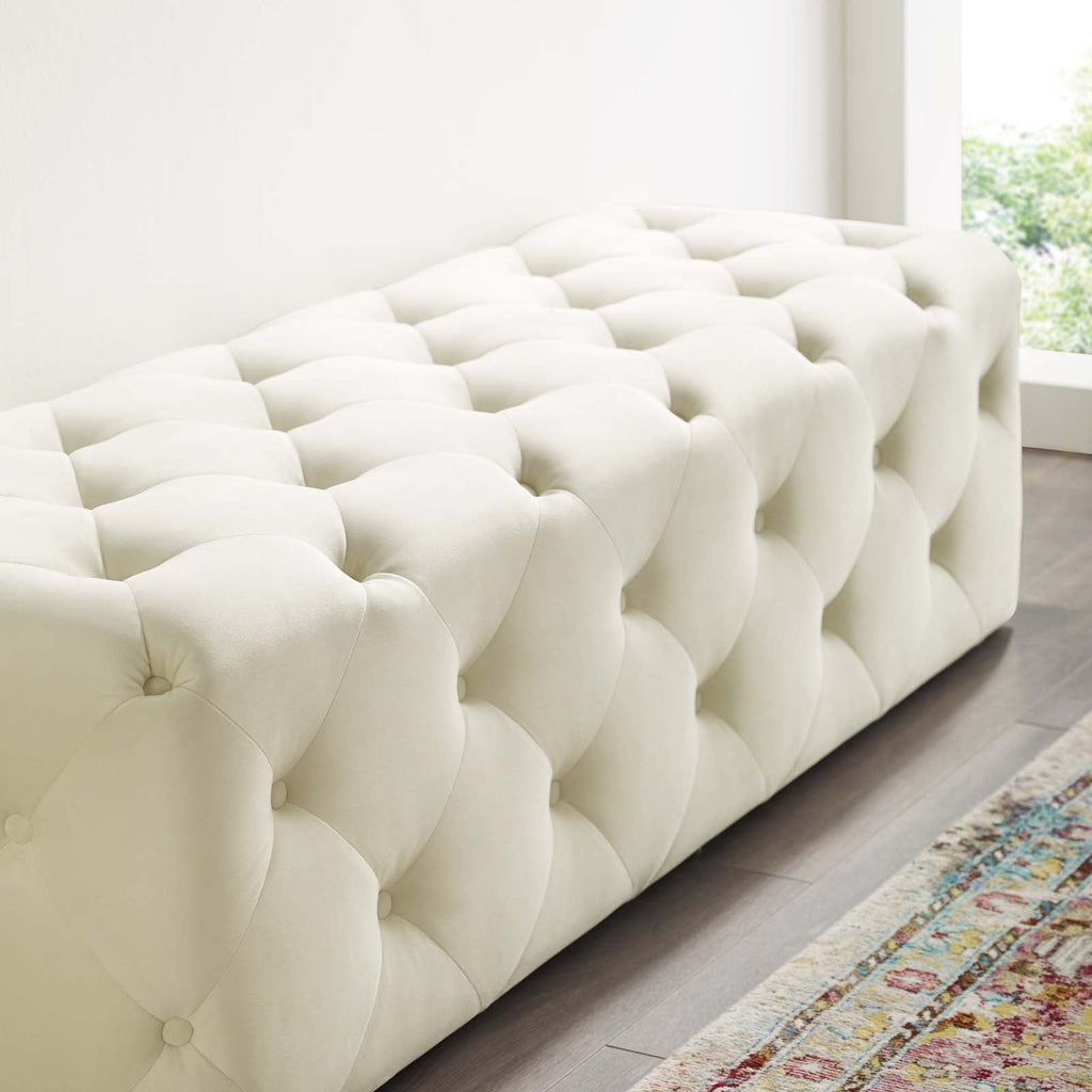 Amour 60" Tufted Button Entryway Performance Velvet Bench in Ivory