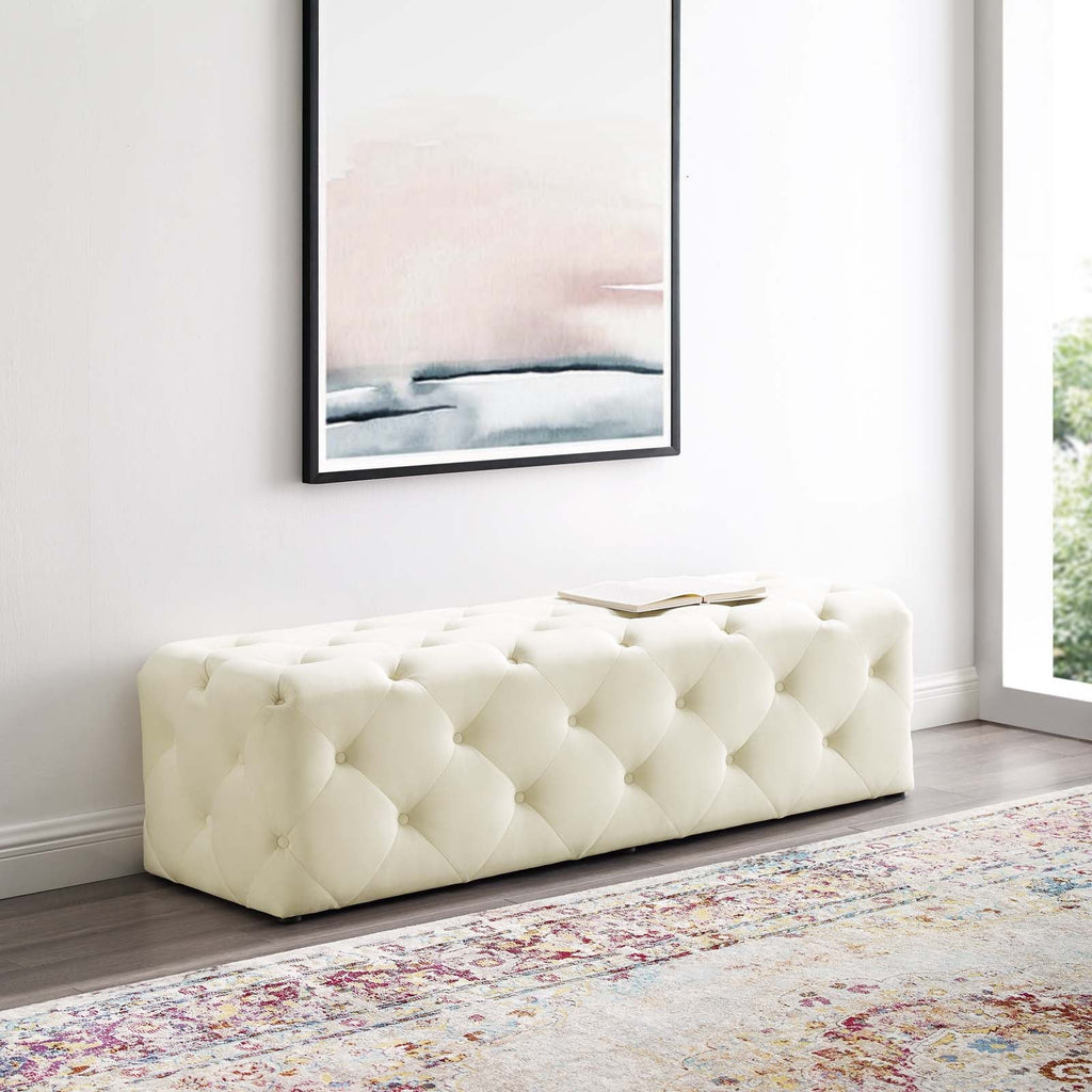 Amour 60" Tufted Button Entryway Performance Velvet Bench in Ivory