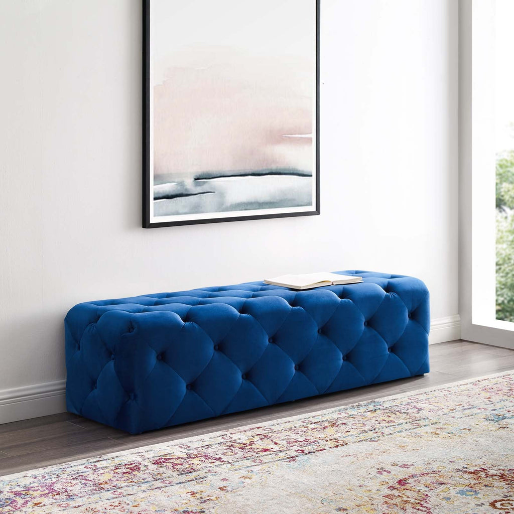 Amour 60" Tufted Button Entryway Performance Velvet Bench in Navy