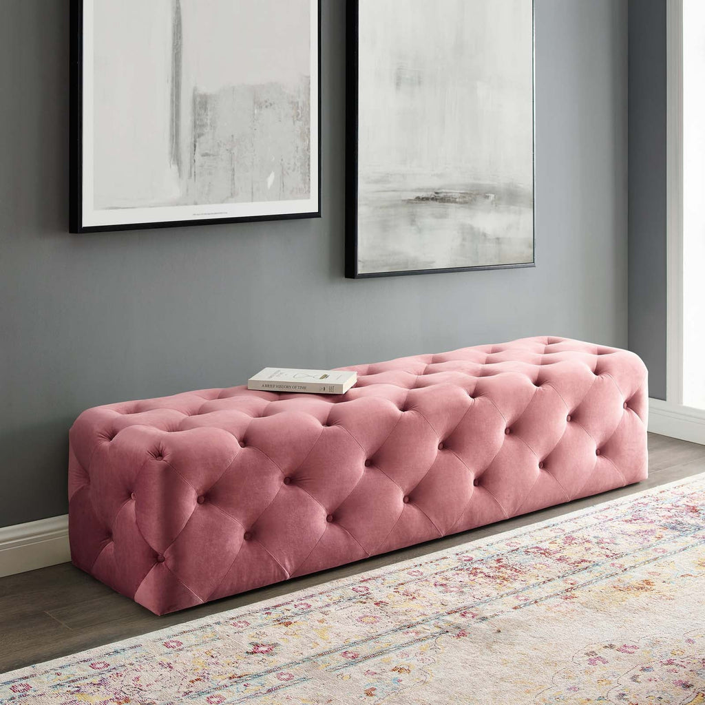 Amour 72" Tufted Button Entryway Performance Velvet Bench in Dusty Rose