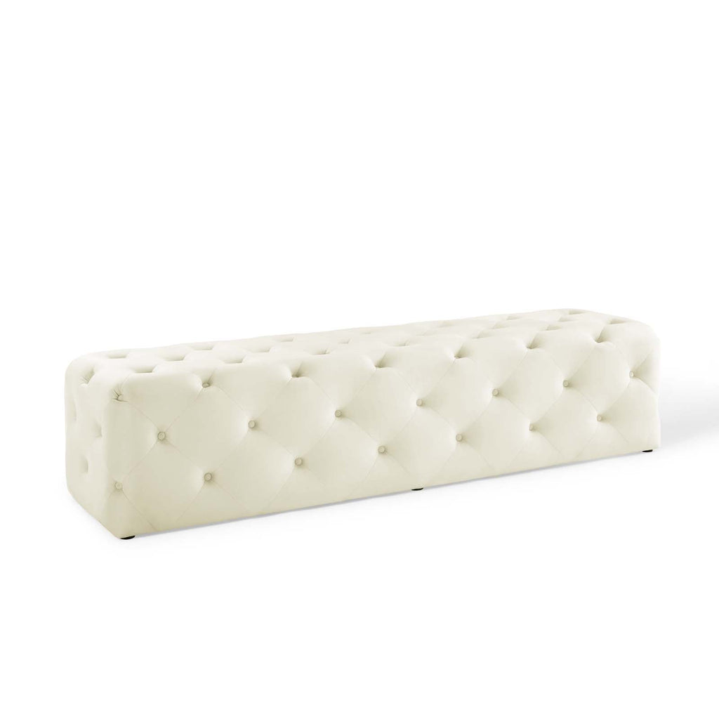 Amour 72" Tufted Button Entryway Performance Velvet Bench in Ivory