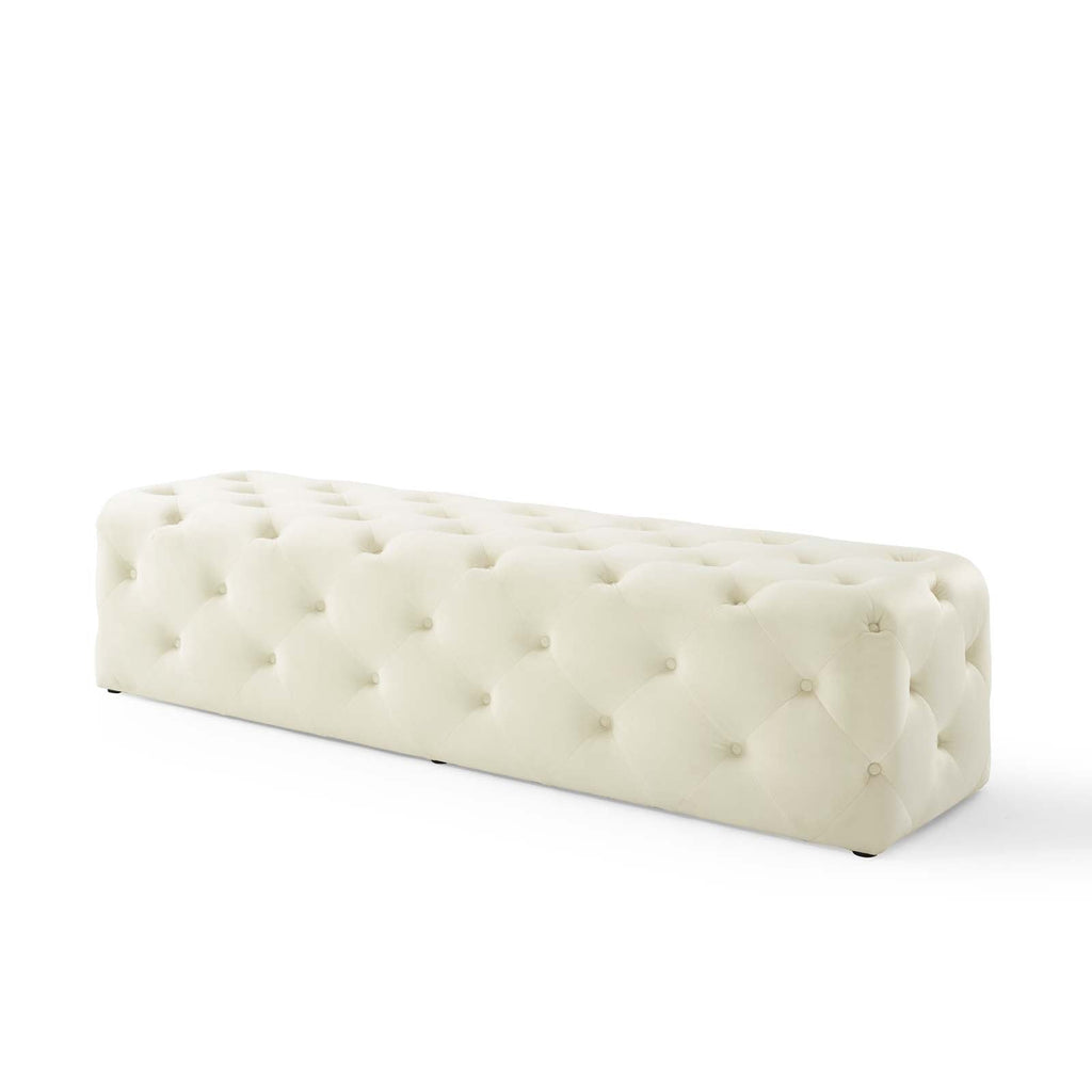 Amour 72" Tufted Button Entryway Performance Velvet Bench in Ivory