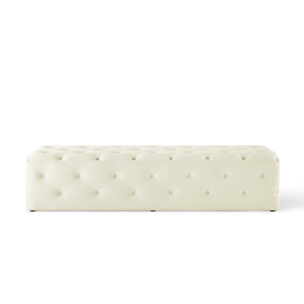 Amour 72" Tufted Button Entryway Performance Velvet Bench in Ivory