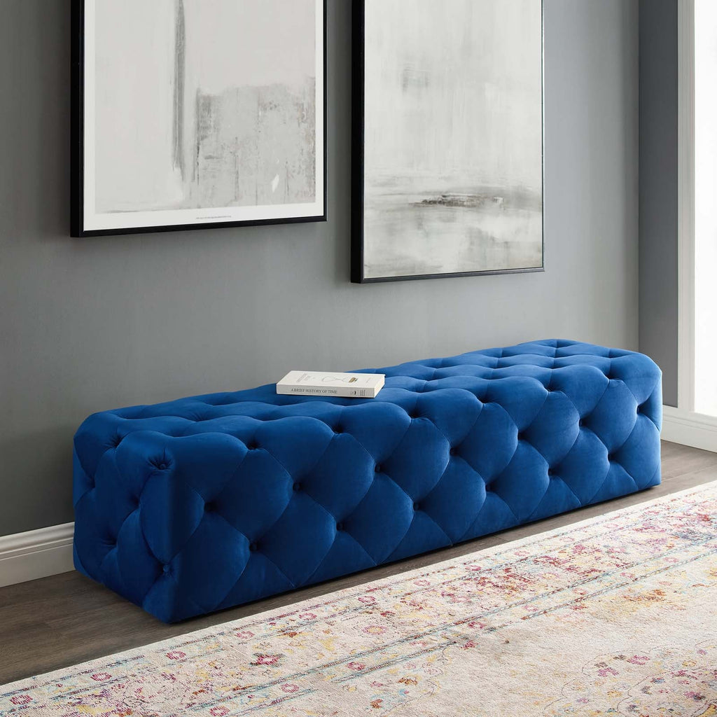 Amour 72" Tufted Button Entryway Performance Velvet Bench in Navy