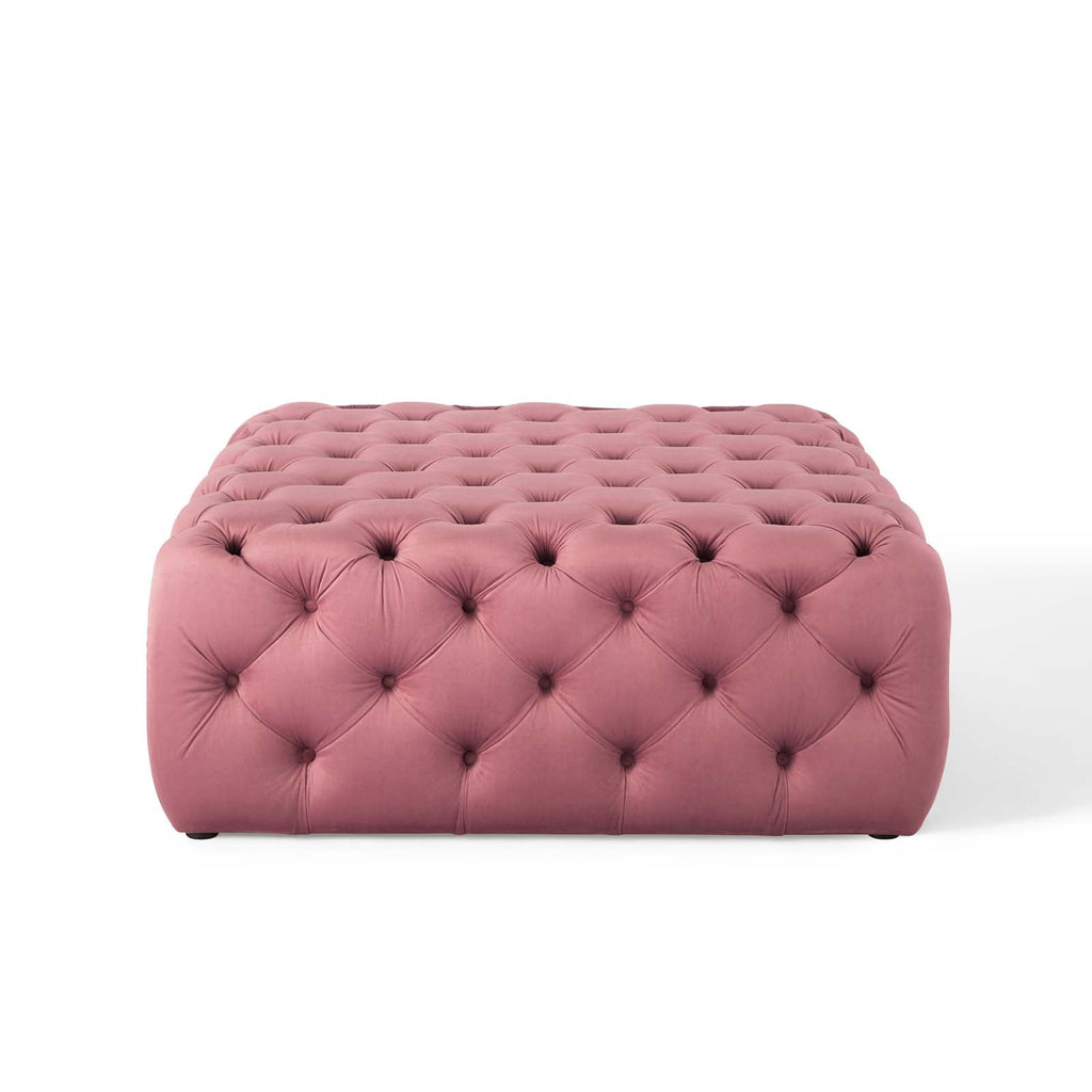 Amour Tufted Button Large Square Performance Velvet Ottoman in Dusty Rose