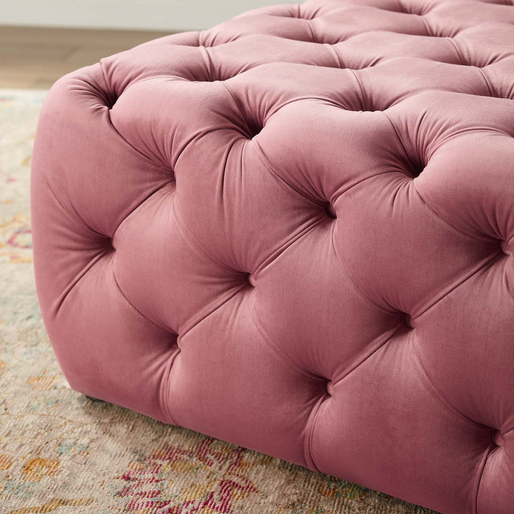 Amour Tufted Button Large Square Performance Velvet Ottoman in Dusty Rose