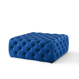 Amour Tufted Button Large Square Performance Velvet Ottoman in Navy