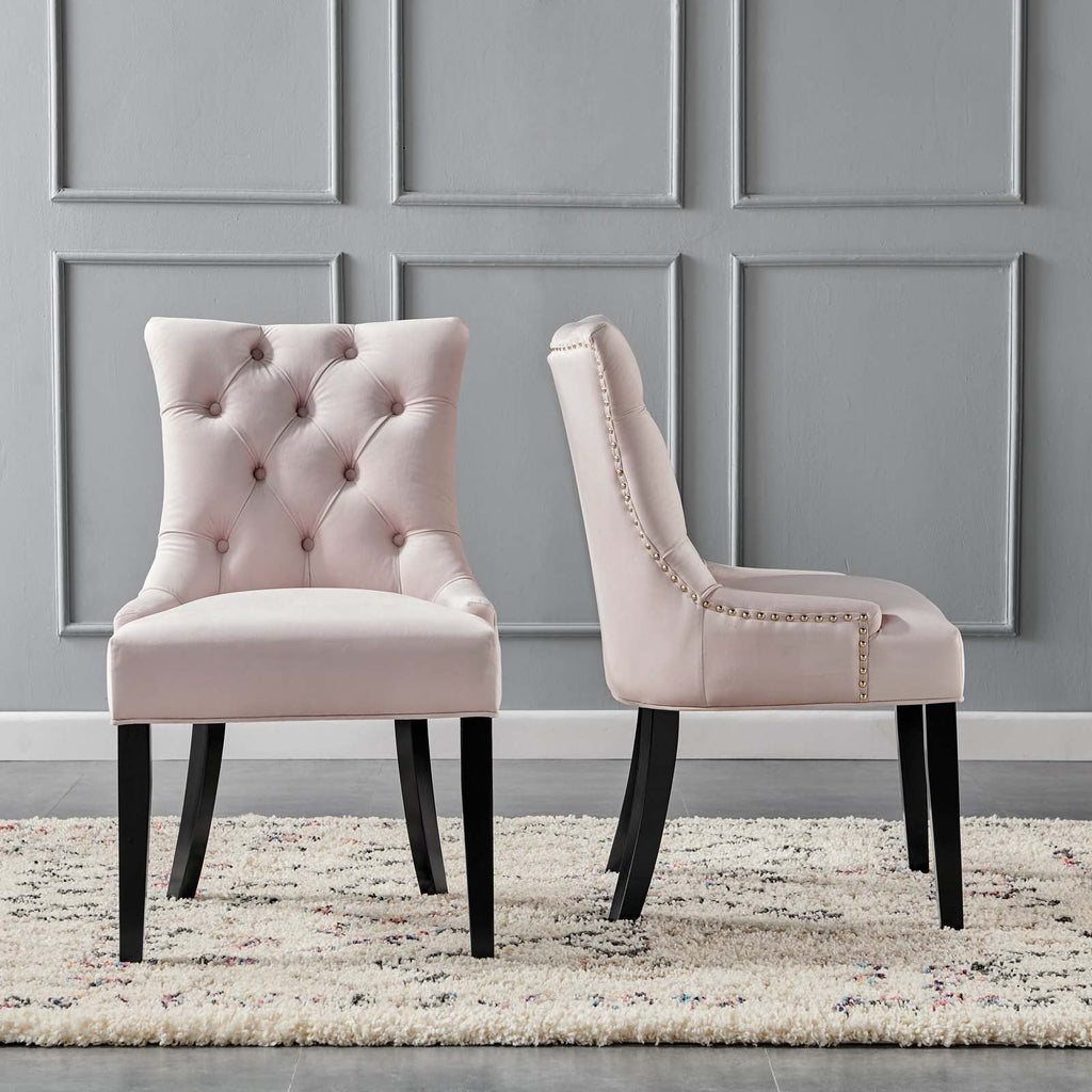 Regent Tufted Performance Velvet Dining Side Chairs - Set of 2 in Pink