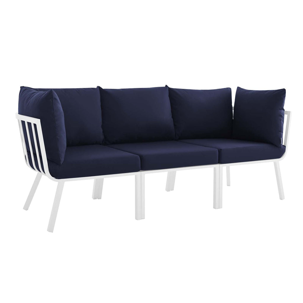 Riverside 3 Piece Outdoor Patio Aluminum Sectional Sofa Set in White Navy