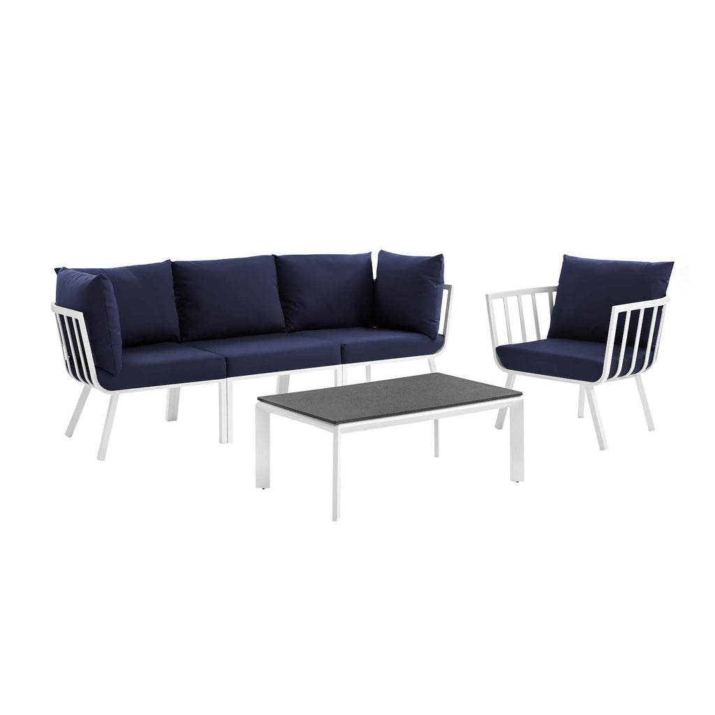 Riverside 5 Piece Outdoor Patio Aluminum Set in White Navy-4