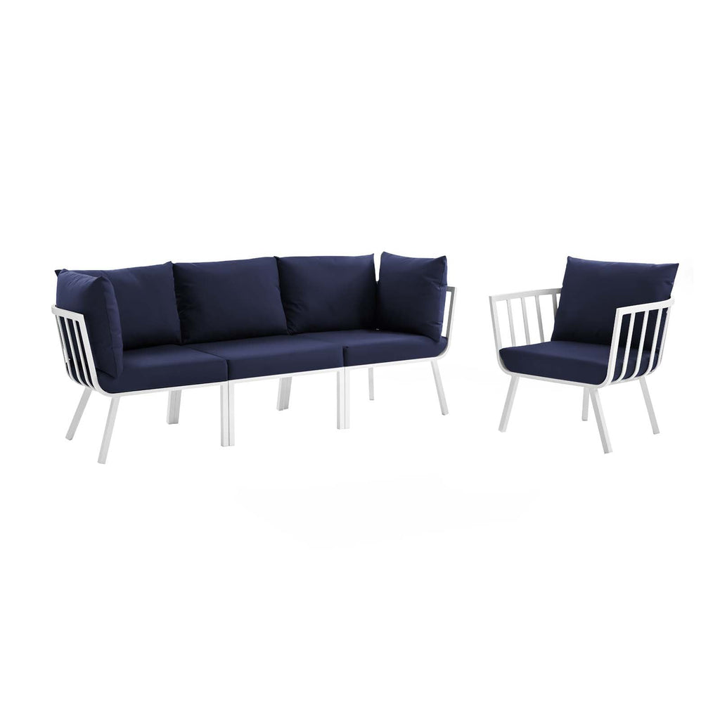 Riverside 4 Piece Outdoor Patio Aluminum Set in White Navy-2