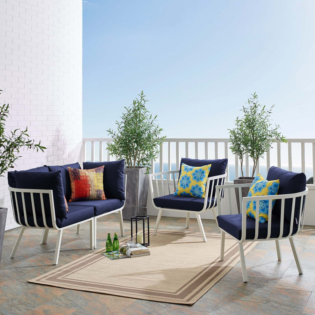 Riverside 4 Piece Outdoor Patio Aluminum Set in White Navy-1