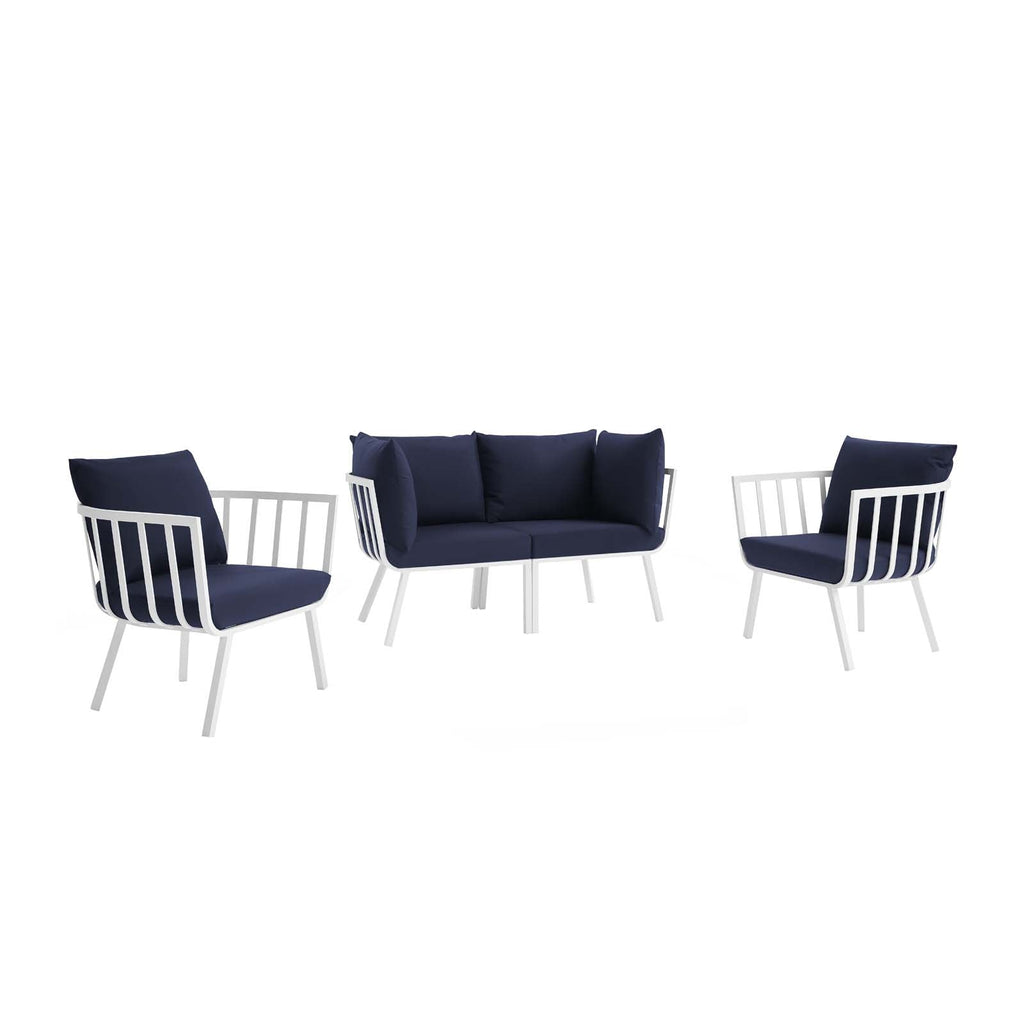 Riverside 4 Piece Outdoor Patio Aluminum Set in White Navy-1