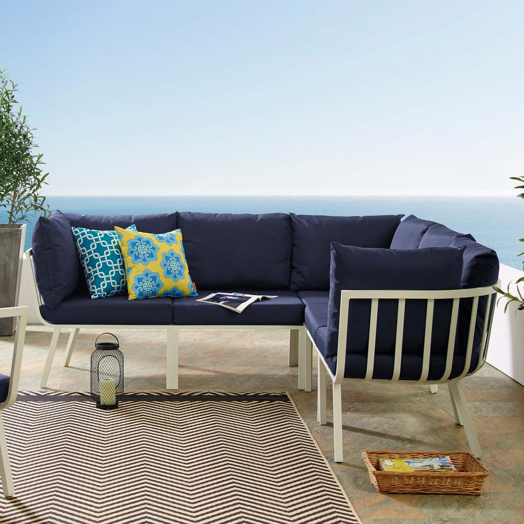 Riverside 5 Piece Outdoor Patio Aluminum Sectional in White Navy