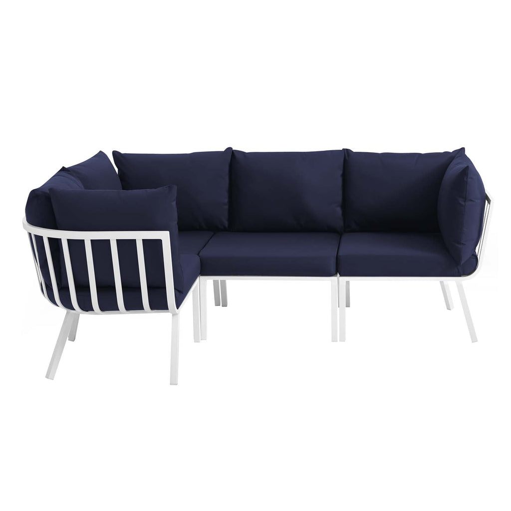 Riverside 4 Piece Outdoor Patio Aluminum Sectional in White Navy