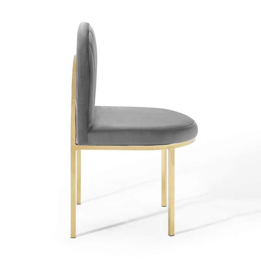 Isla Channel Tufted Performance Velvet Dining Side Chair in Gold Gray