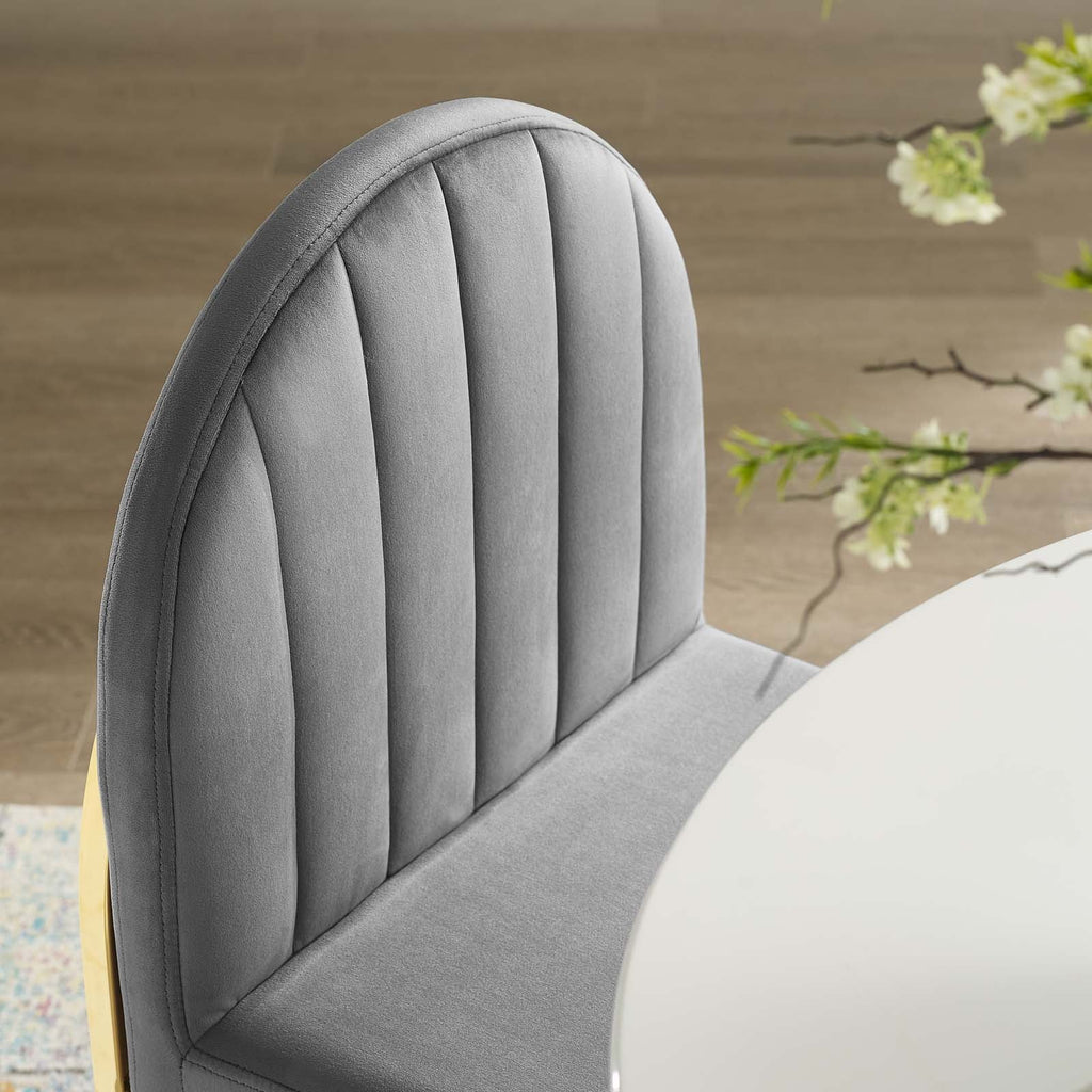 Isla Channel Tufted Performance Velvet Dining Side Chair in Gold Gray