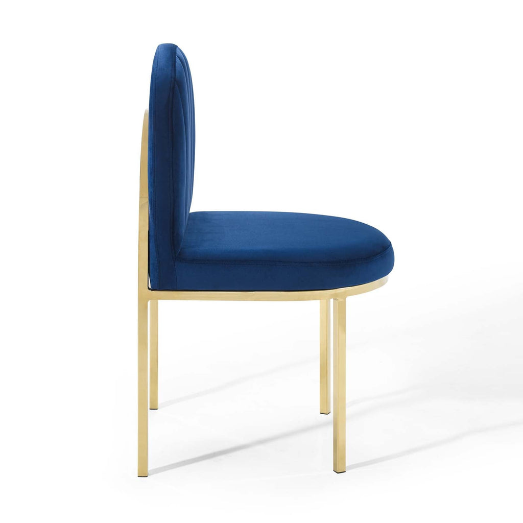 Isla Channel Tufted Performance Velvet Dining Side Chair in Gold Navy