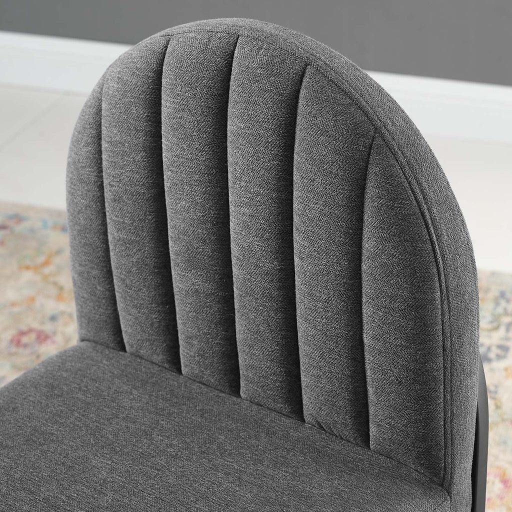 Isla Channel Tufted Upholstered Fabric Dining Side Chair in Black Charcoal