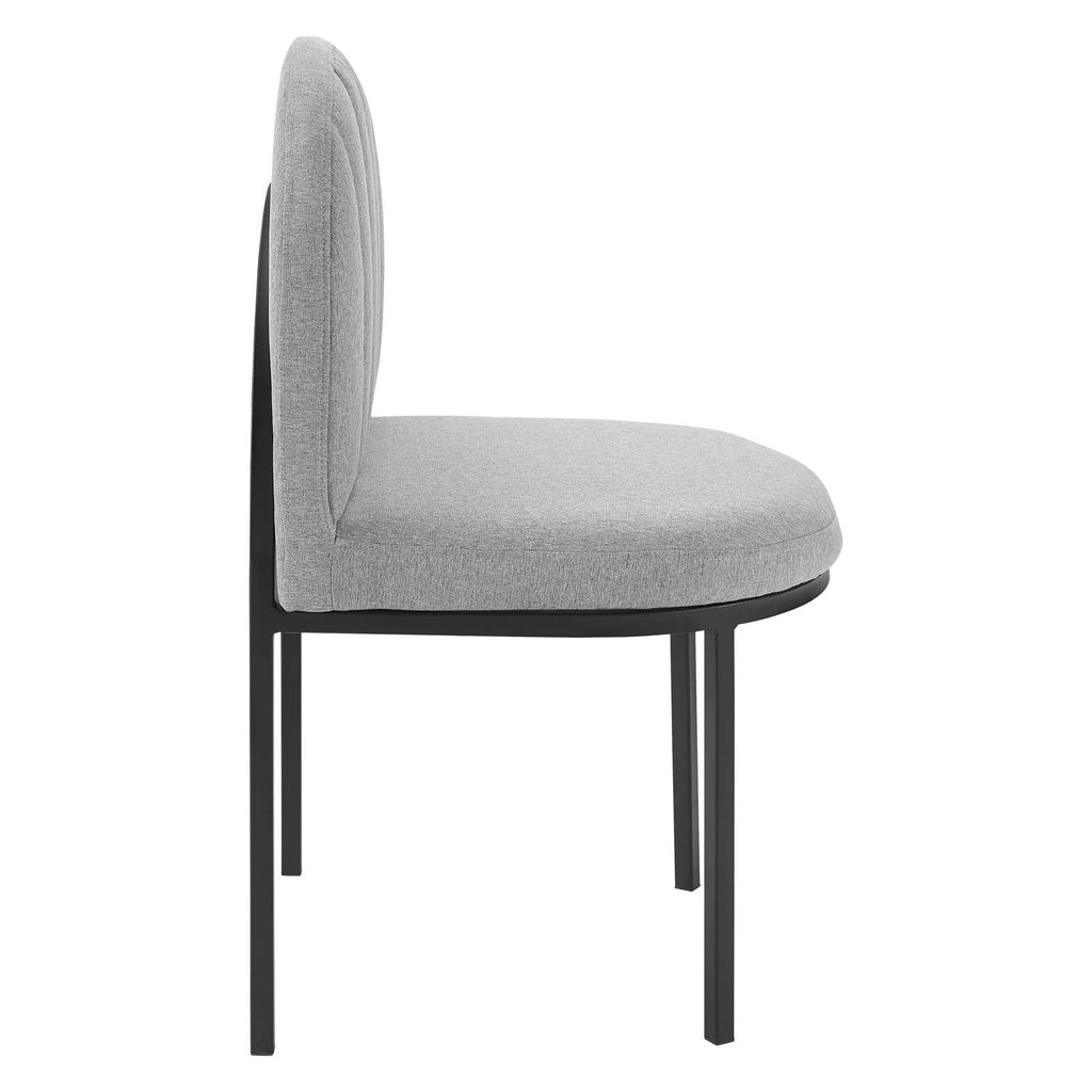 Isla Channel Tufted Upholstered Fabric Dining Side Chair in Black Light Gray