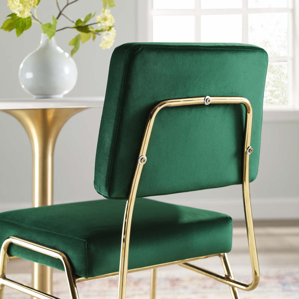 Craft Performance Velvet Dining Side Chair in Gold Green