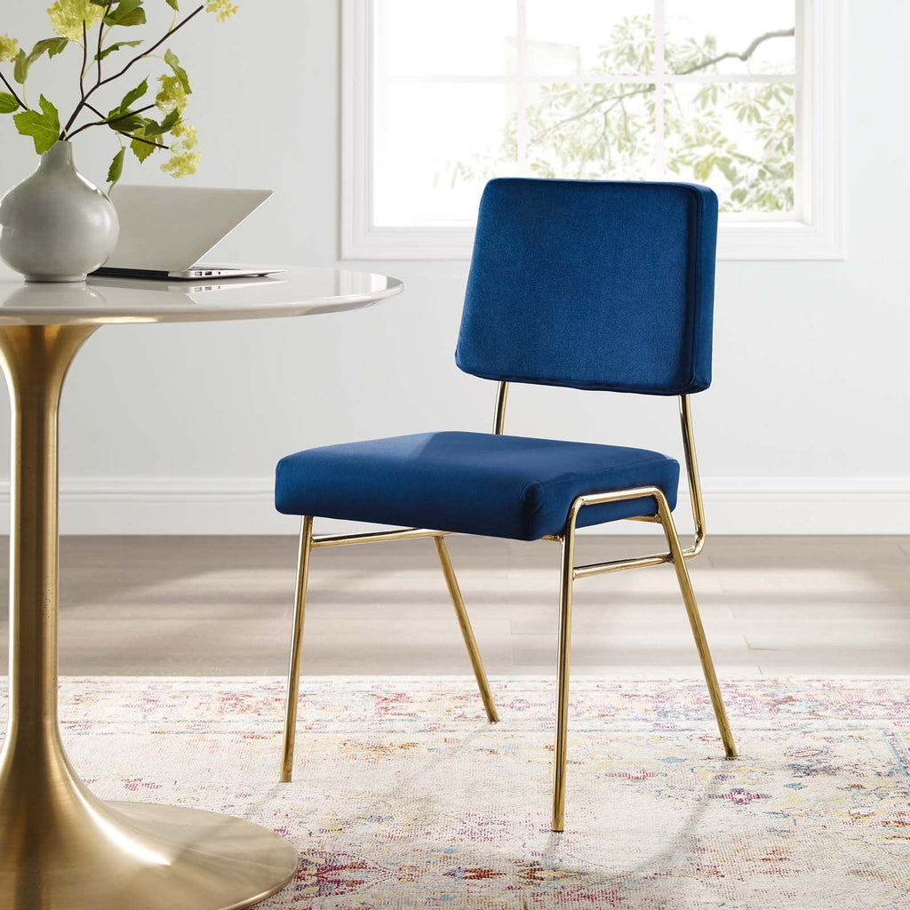 Craft Performance Velvet Dining Side Chair in Gold Navy