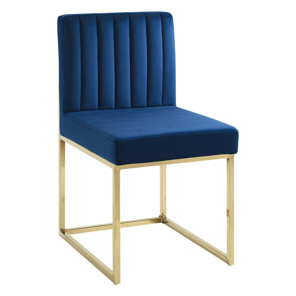 Carriage Channel Tufted Sled Base Performance Velvet Dining Chair in Gold Navy