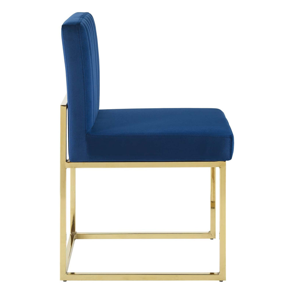 Carriage Channel Tufted Sled Base Performance Velvet Dining Chair in Gold Navy