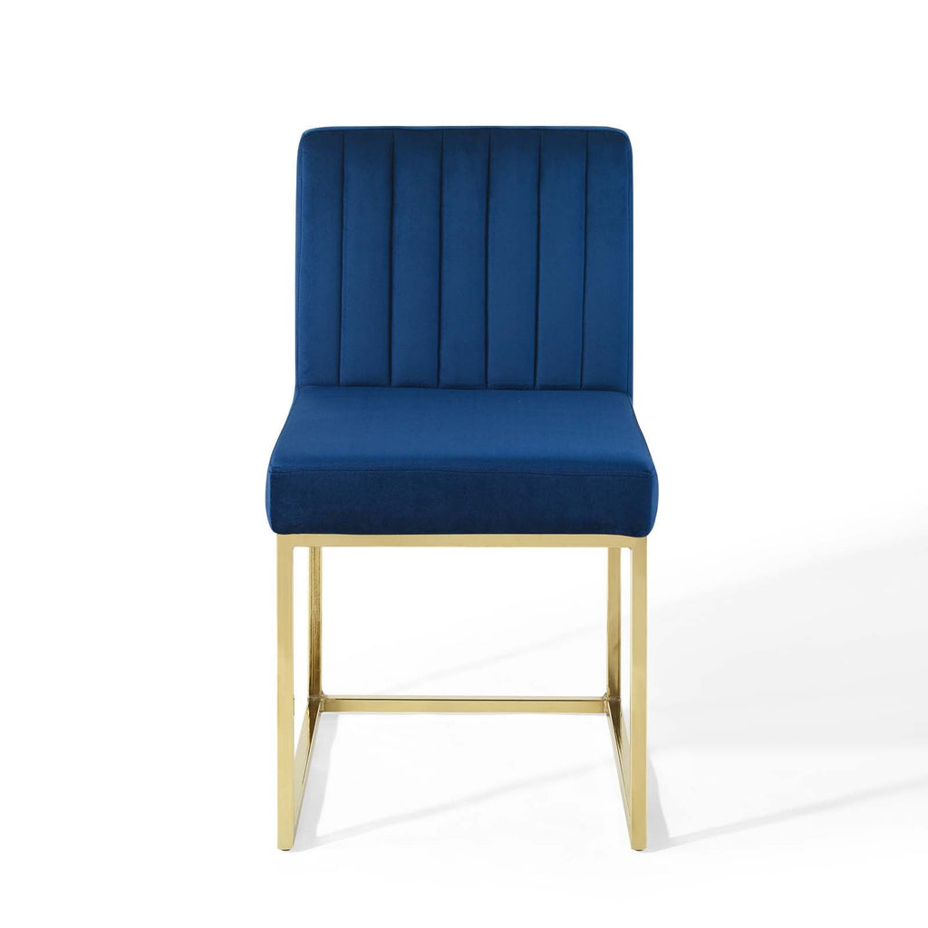 Carriage Channel Tufted Sled Base Performance Velvet Dining Chair in Gold Navy