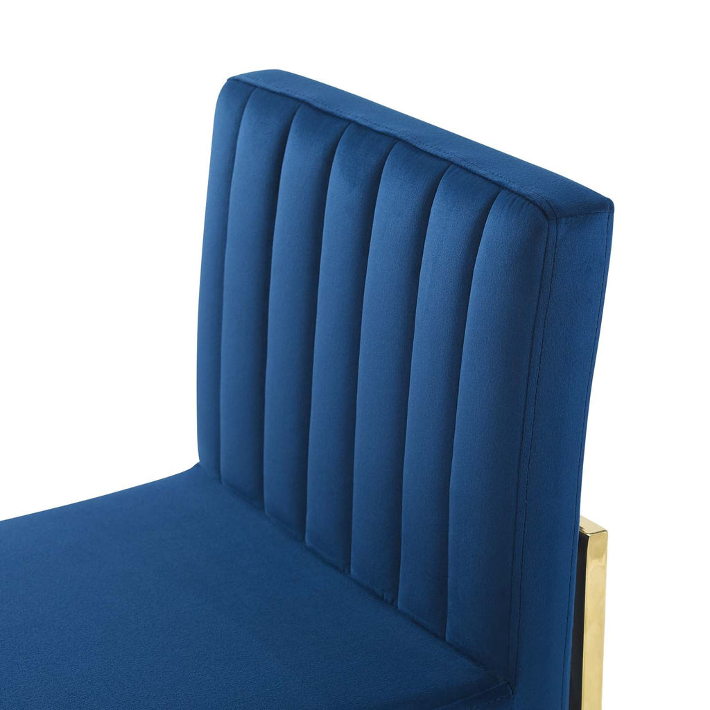 Carriage Channel Tufted Sled Base Performance Velvet Dining Chair in Gold Navy