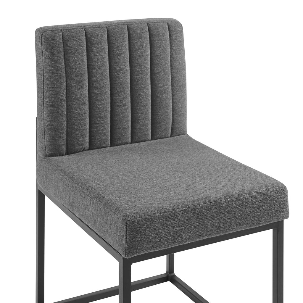 Carriage Channel Tufted Sled Base Upholstered Fabric Dining Chair in Black Charcoal