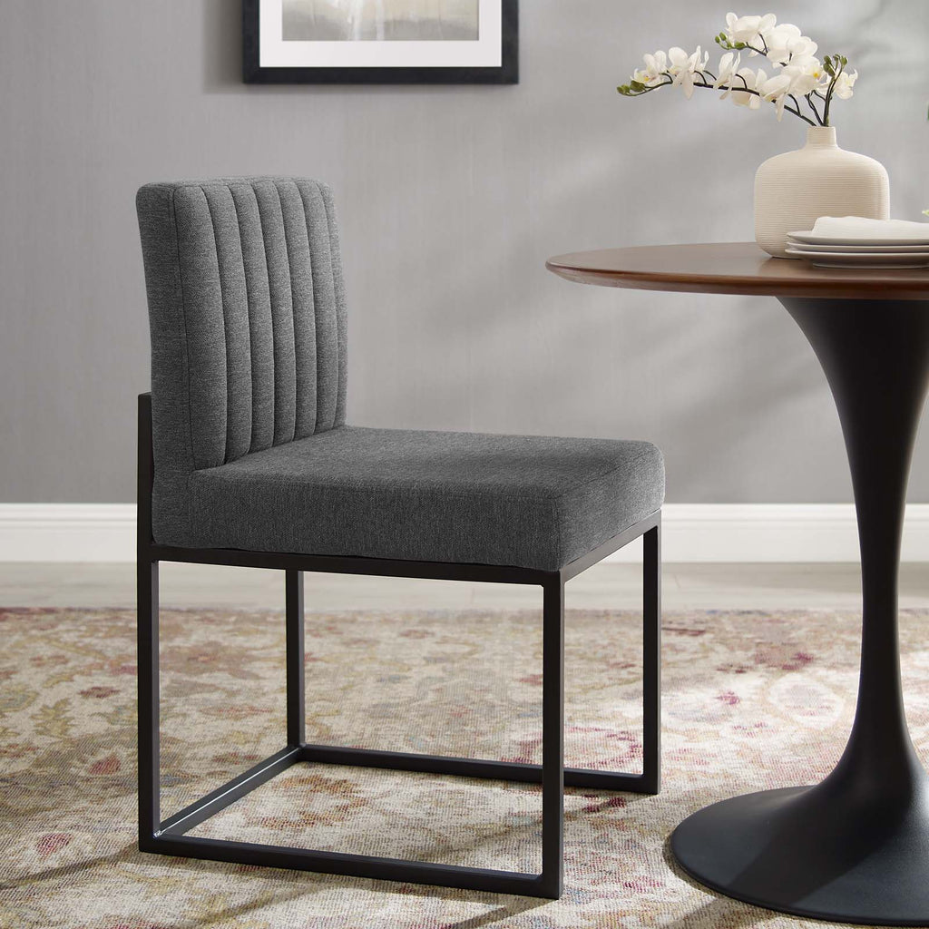 Carriage Channel Tufted Sled Base Upholstered Fabric Dining Chair in Black Charcoal