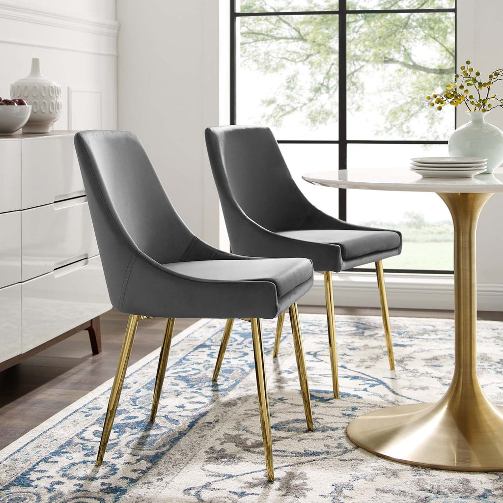 Viscount Performance Velvet Dining Chairs - Set of 2 in Gold Charcoal