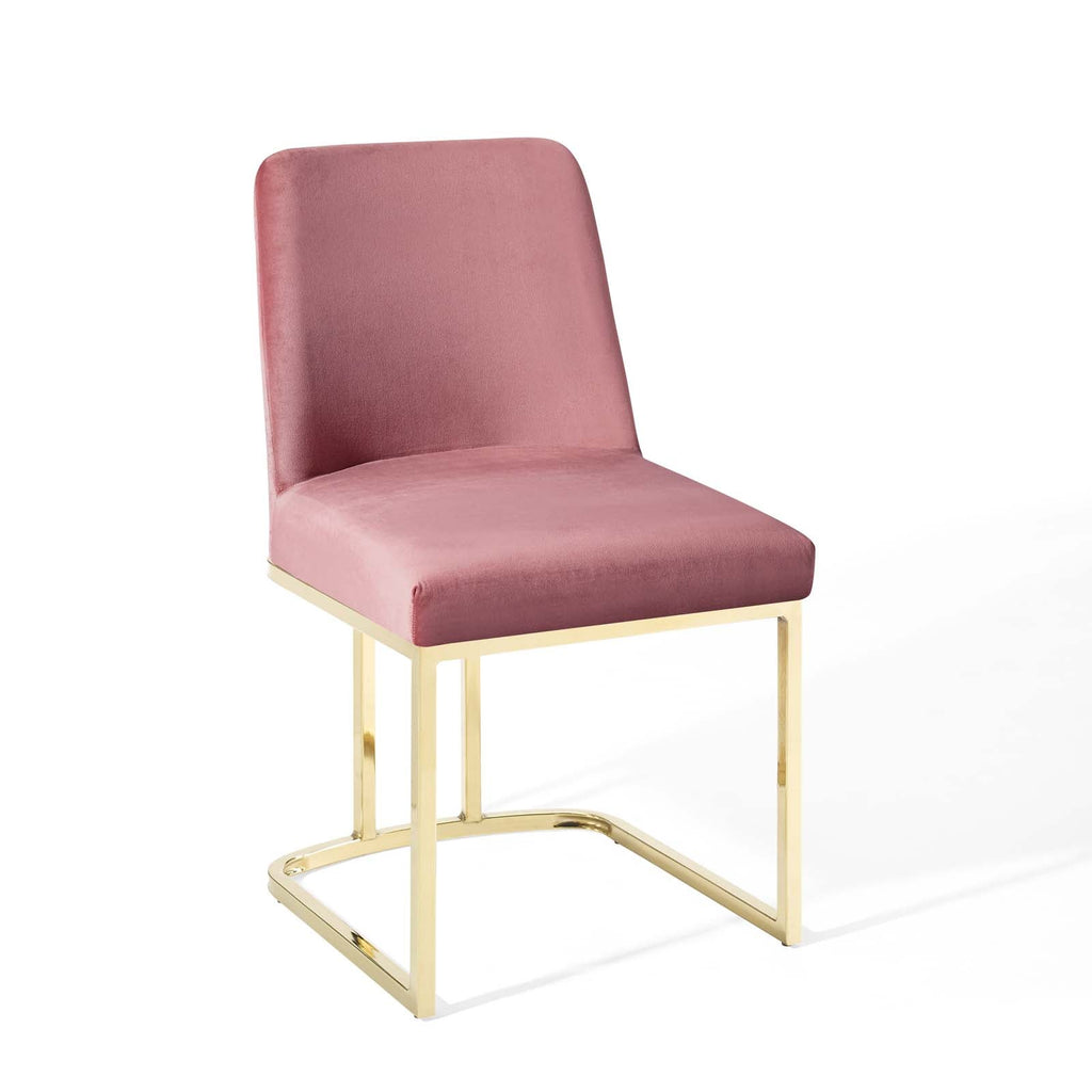 Amplify Sled Base Performance Velvet Dining Side Chair in Gold Dusty Rose