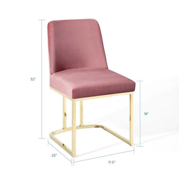 Amplify Sled Base Performance Velvet Dining Side Chair in Gold Dusty Rose