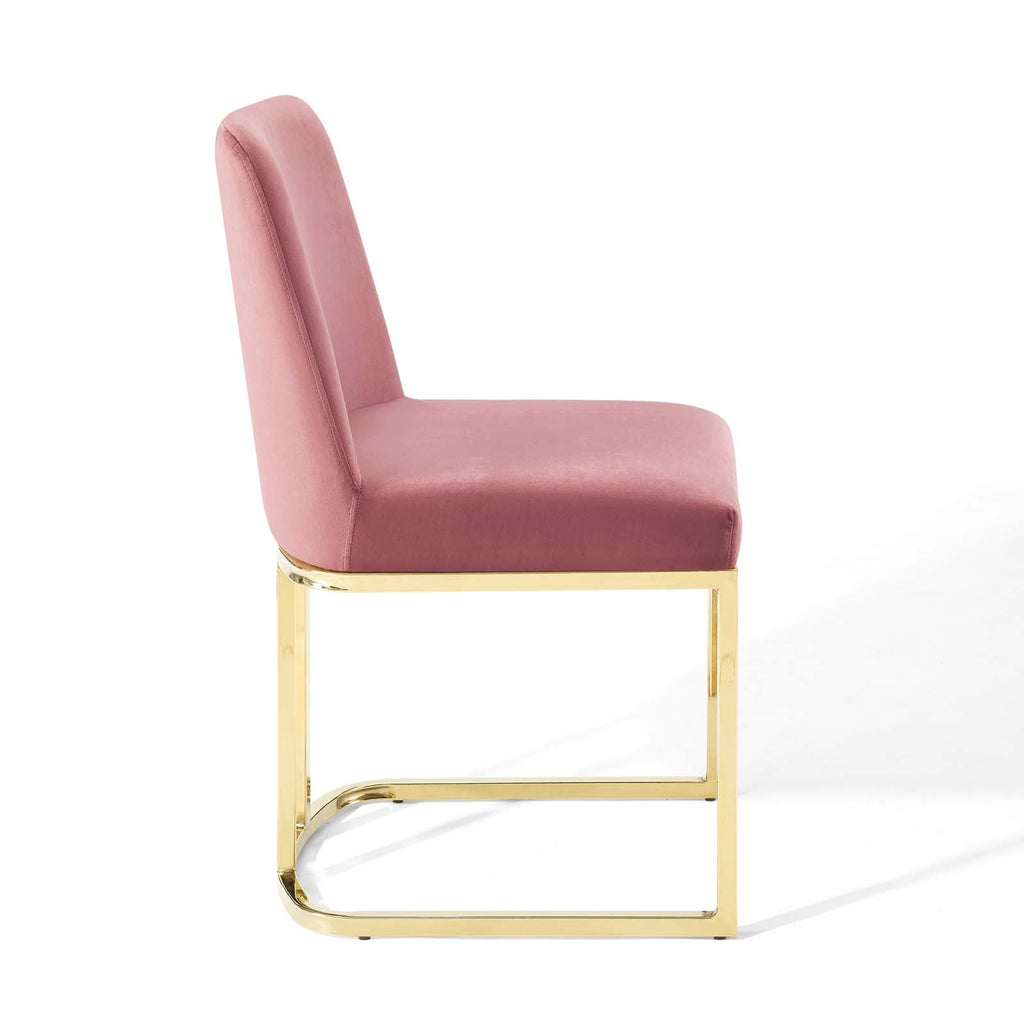 Amplify Sled Base Performance Velvet Dining Side Chair in Gold Dusty Rose