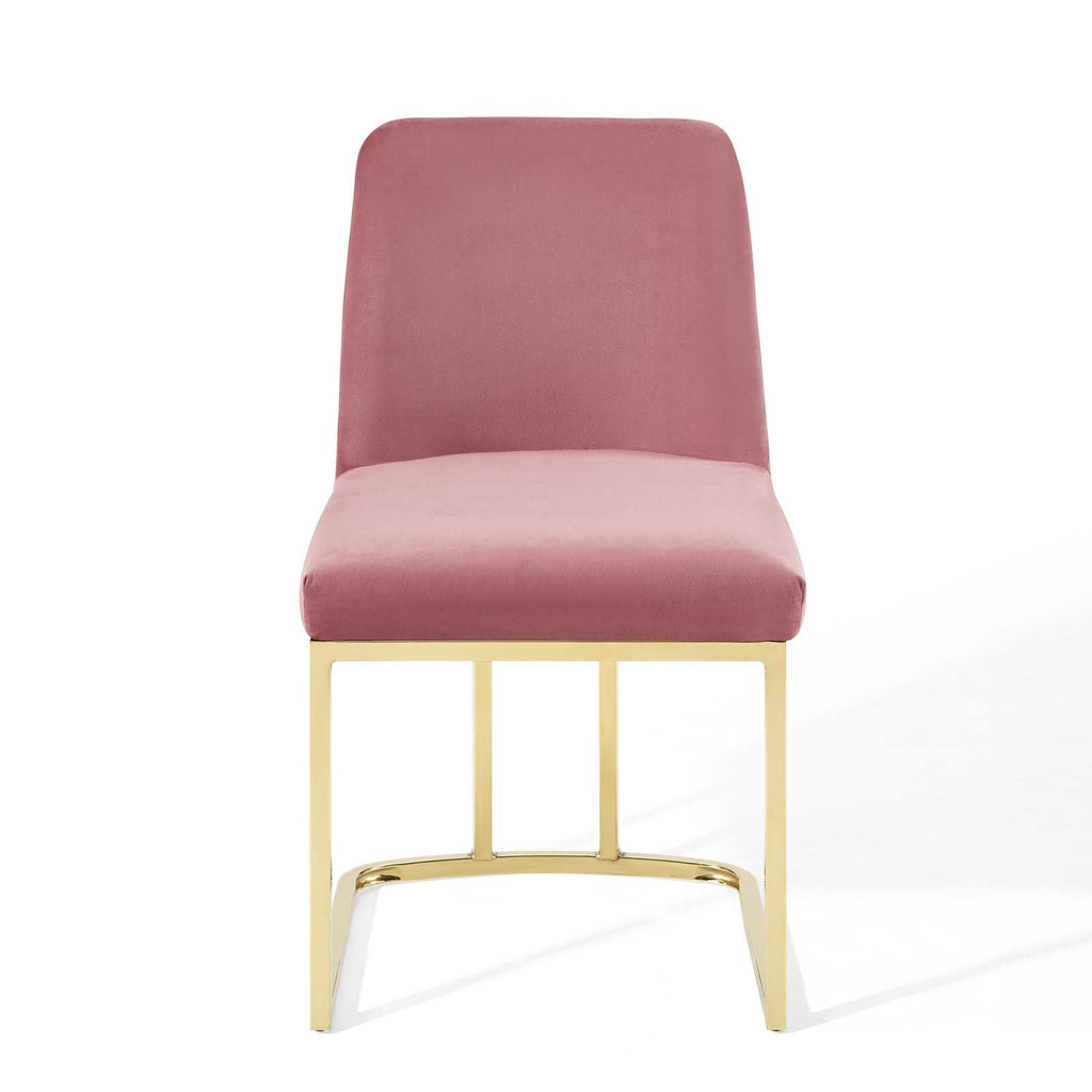 Amplify Sled Base Performance Velvet Dining Side Chair in Gold Dusty Rose